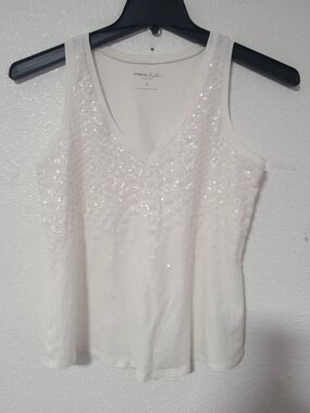 Express White Sequin V-Neck Tank